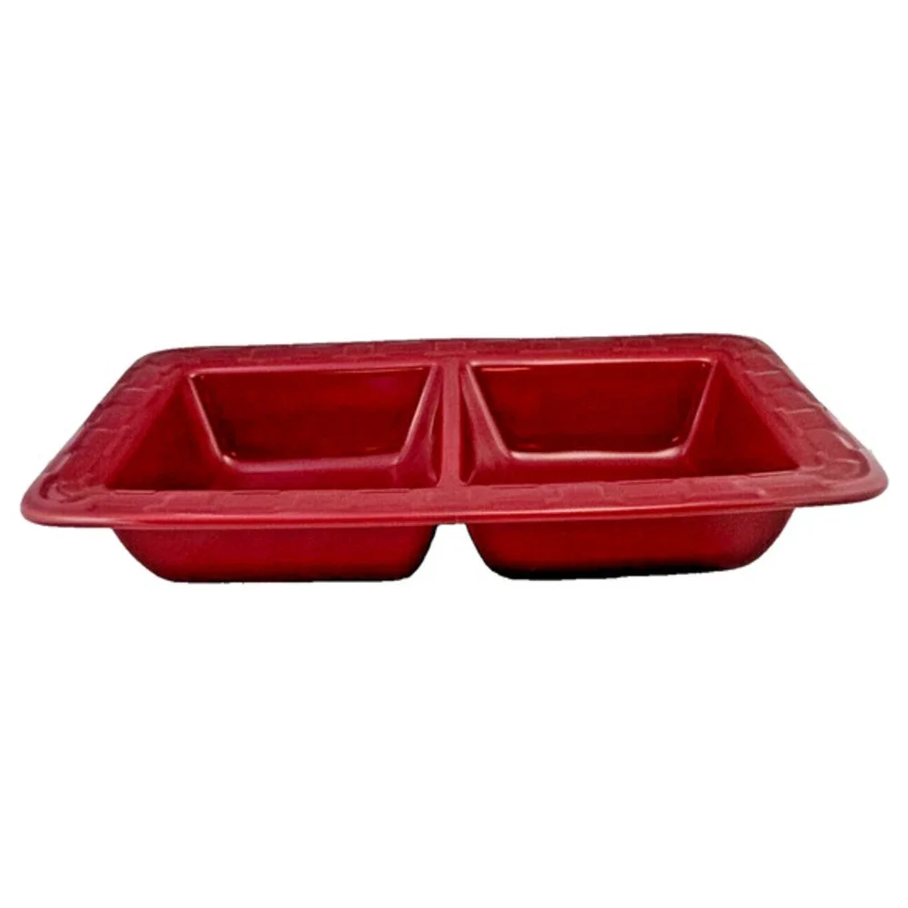 Longaberger Pottery Woven Traditions‎ Divided Dish Paprika Red #3181440